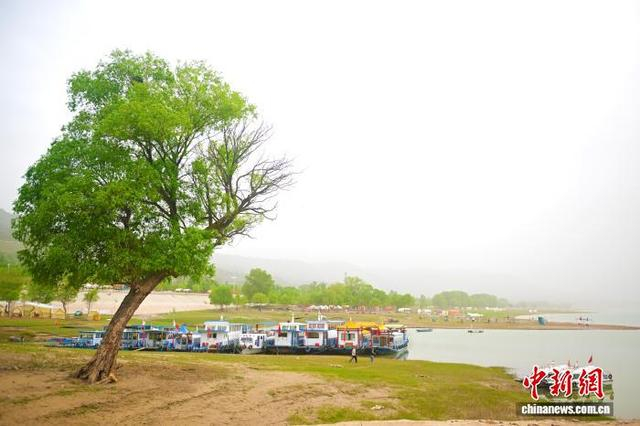 5月21日，在位于甘肃省临夏回族自治州临夏县莲花镇，游船排队接待游人。中新社记者 李亚龙 摄