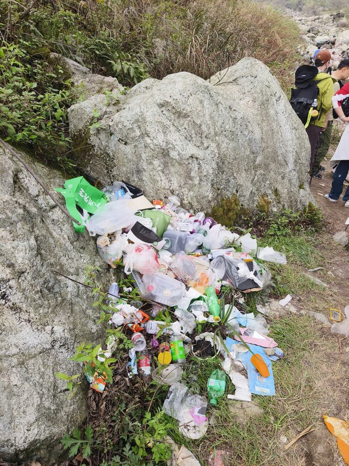 4月5日，植物园外的山野中堆满垃圾。受访者供图