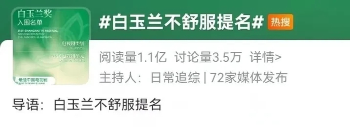 “白玉兰不舒服提名”词条冲上微博热搜