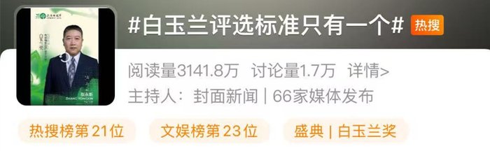白玉兰奖评委会主席张永新在采访中回应白玉兰奖评选标准。