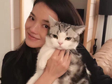 舒淇和爱猫比傲娇 素颜嘟嘴少女感满满