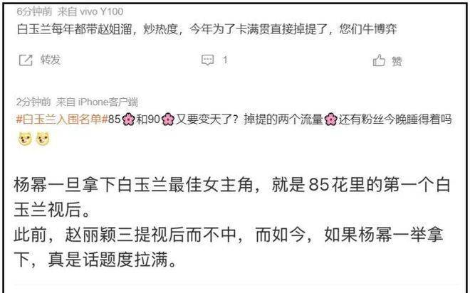 女配角的竞争同样激烈，甚至比女主更吸睛。已故的朱媛媛凭《小城大事》获得提名，她的表演备受认可，网友普遍认为若获奖也无可厚非。迟蓬饰演的大脚娘同样精彩，演技获得全剧认同，不少人调侃干脆双黄蛋皆大欢喜。曾有人预测女主之争会是《生万物》的杨幂对阵《小城大事》的赵丽颖，但赵丽颖竟连提名都未拿到。这对她而言颇为遗憾，已是第四次冲击白玉兰奖，却依旧与提名失之交臂，让粉丝们难免感到意难平。  男配角提名相对稳妥，争议不大。林永健和倪大红凭《生万物》入围，董勇与朱亚文凭《太平年》，黄觉则凭《藏海传》入围。几位都是在圈内摸爬滚打多年的老戏骨，演技扎实，差别主要在作品整体权重上。总的来说，能获得提名，本身就已是对演员实力的肯定。不论外界争议如何，最终结果仍需等到六月颁奖礼揭晓。届时，不妨搬好小板凳，好好观赏这场娱乐圈盛事的最终落幕。