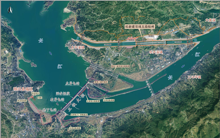 三峡水运新通道项目地理位置示意图。