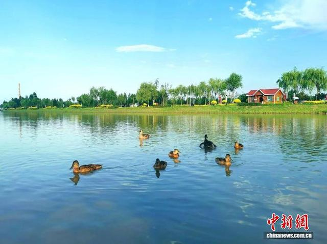 沿着云中河畔蜿蜒的生态廊道一路向西，两岸花草树木遍地，亭台楼阁林立。 张存良 摄