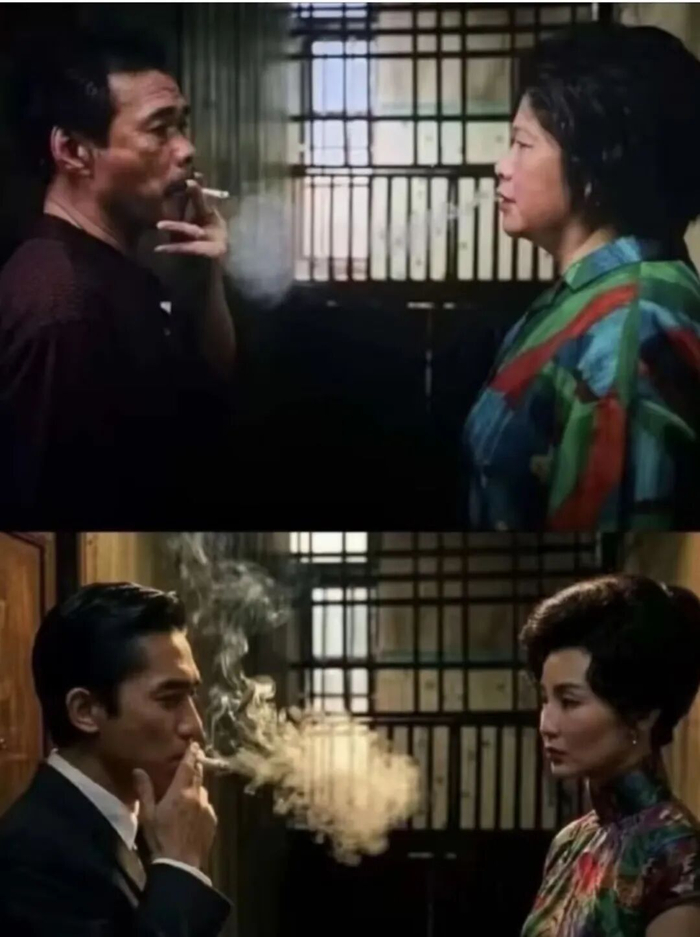 ▲上下对比图分别为《给阿嬷的情书》与《花样年华》剧照。