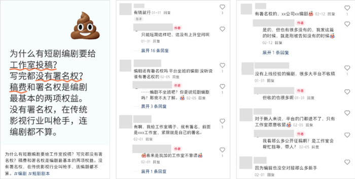 （短剧署名权相关讨论截图-图源小红书）