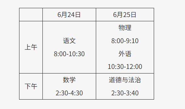2026年北京中考考试安排。图/北京教育考试院
