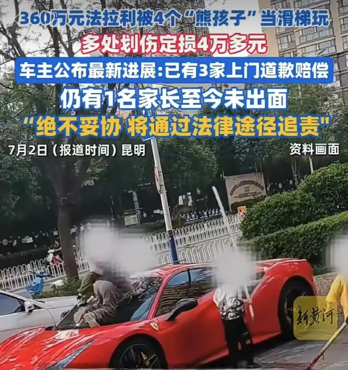 ▲4孩童划损360万法拉利。图/济南时报