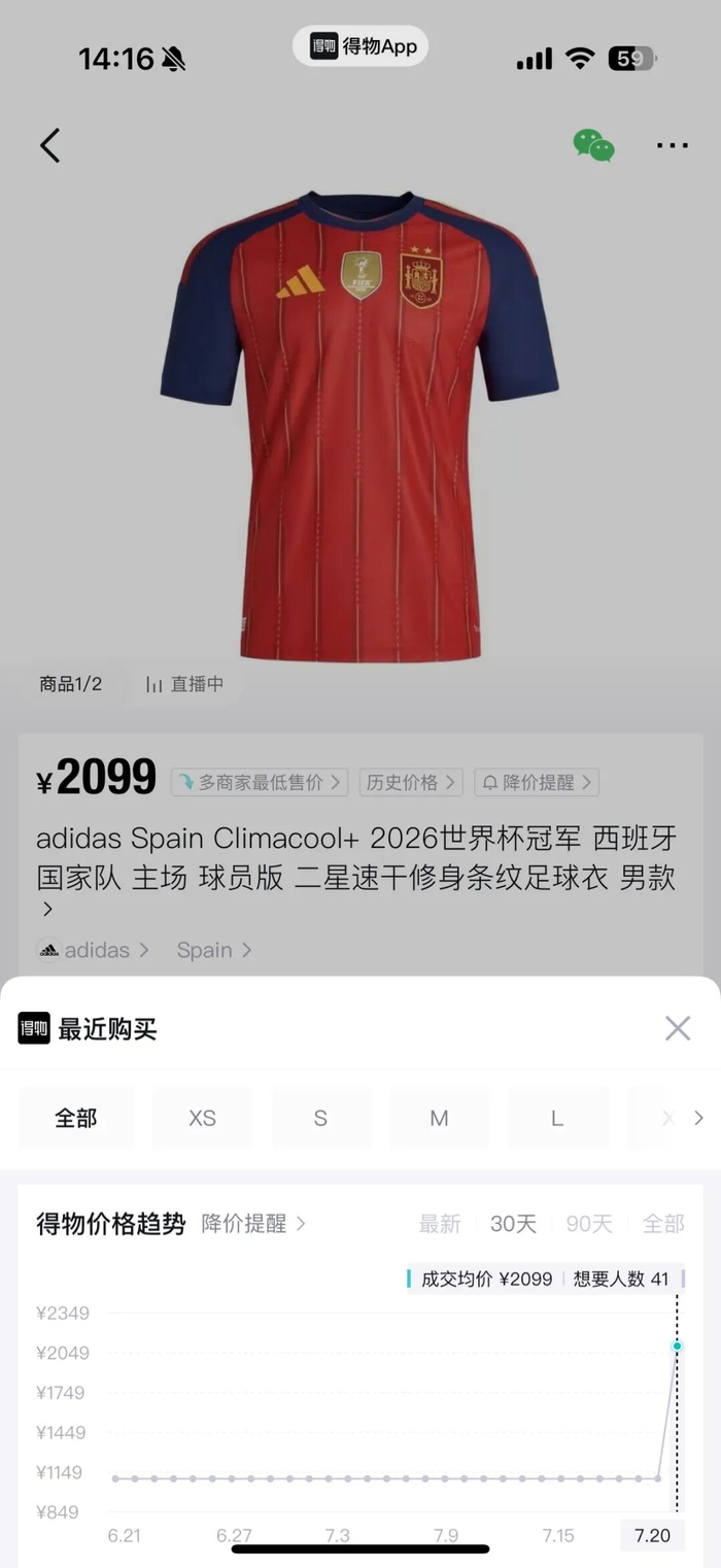 ▲西班牙球衣溢价情况。截图