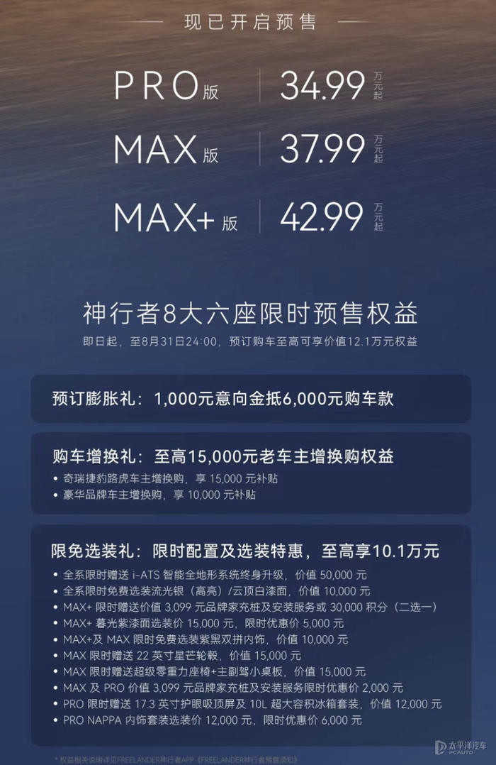 预售33.99万起 神行者8预售48小时订单突破10000台