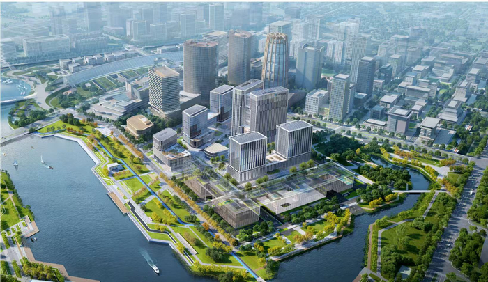 中国华电办公基地一期及周边建筑群效果图。北京建工供图