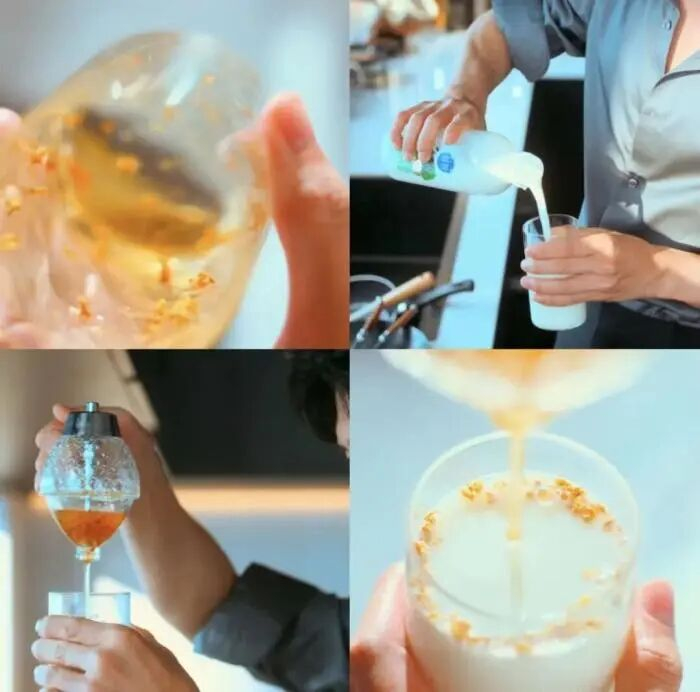图为剧中“桂花牛奶”制作截图