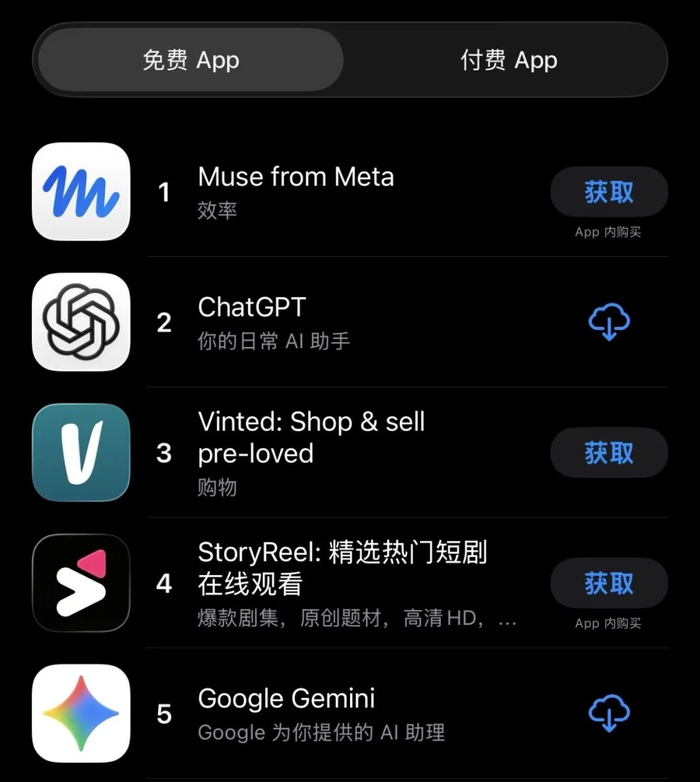 Muse登顶美国iOS免费应用榜 图片来源：界面新闻