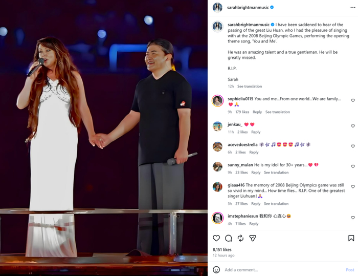 莎拉·布莱曼社交平台Instagram帖文截图