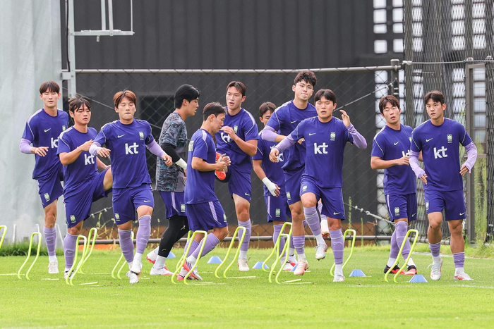 韩国U23男足赛前训练。IC photo 供图
