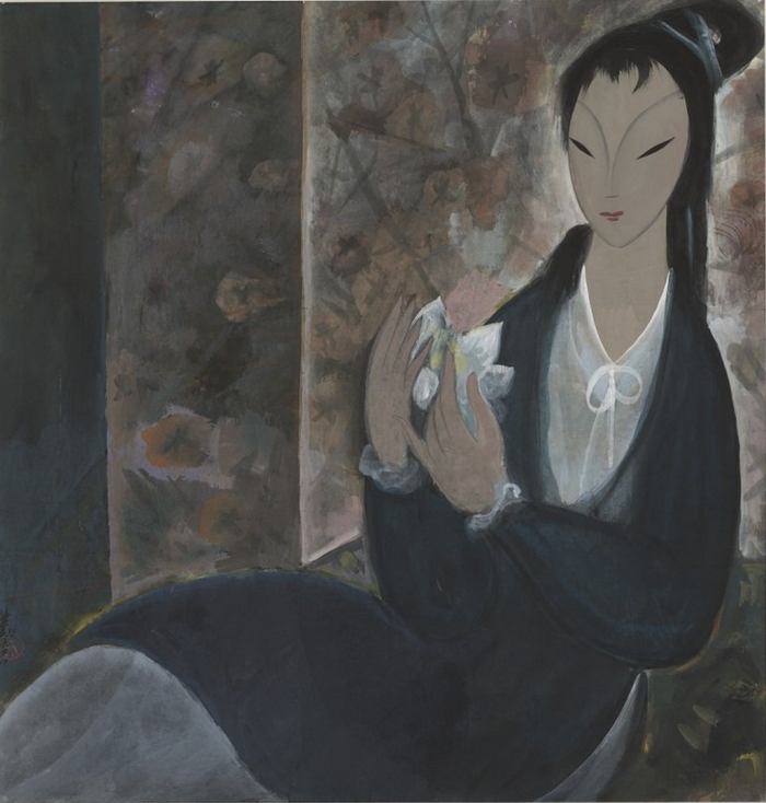 林风眠 白莲仕女 68×66cm 20世纪60年代 纸本设色