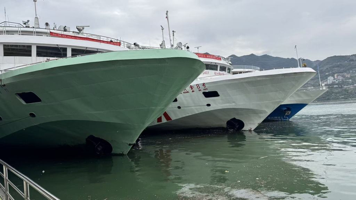 停靠在长江边上的游轮   澎湃新闻记者 李潇潇 图