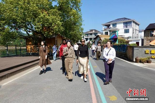 图为10月10日，中外青年探访金星村，了解当地基层治理实践。刘子琳 摄