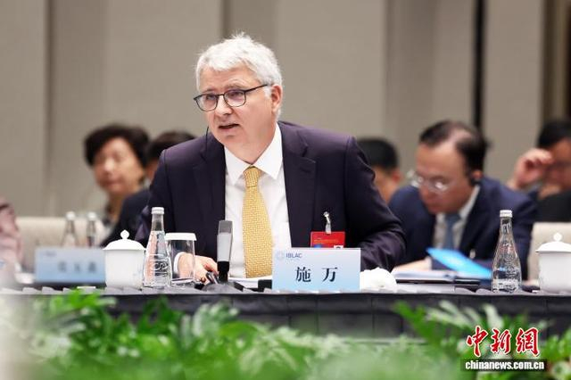 图为罗氏集团董事会主席施万博士在会上发言。中新社记者 汤彦俊 摄 