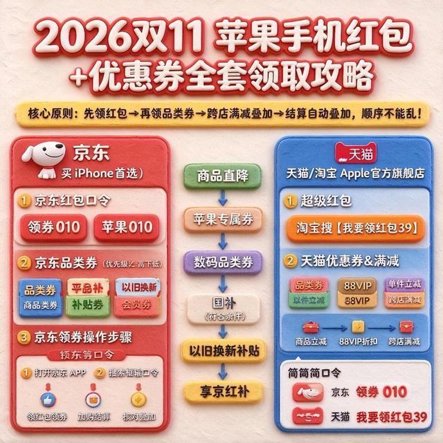 图2 苹果手机红包+优惠券全套领取攻略（京东+天猫对比）