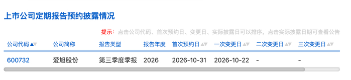 爱旭股份三季报披露时间变更/上交所截图