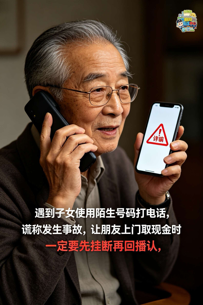反诈民警提醒老人警惕电信网络诈骗。朝阳公安供图