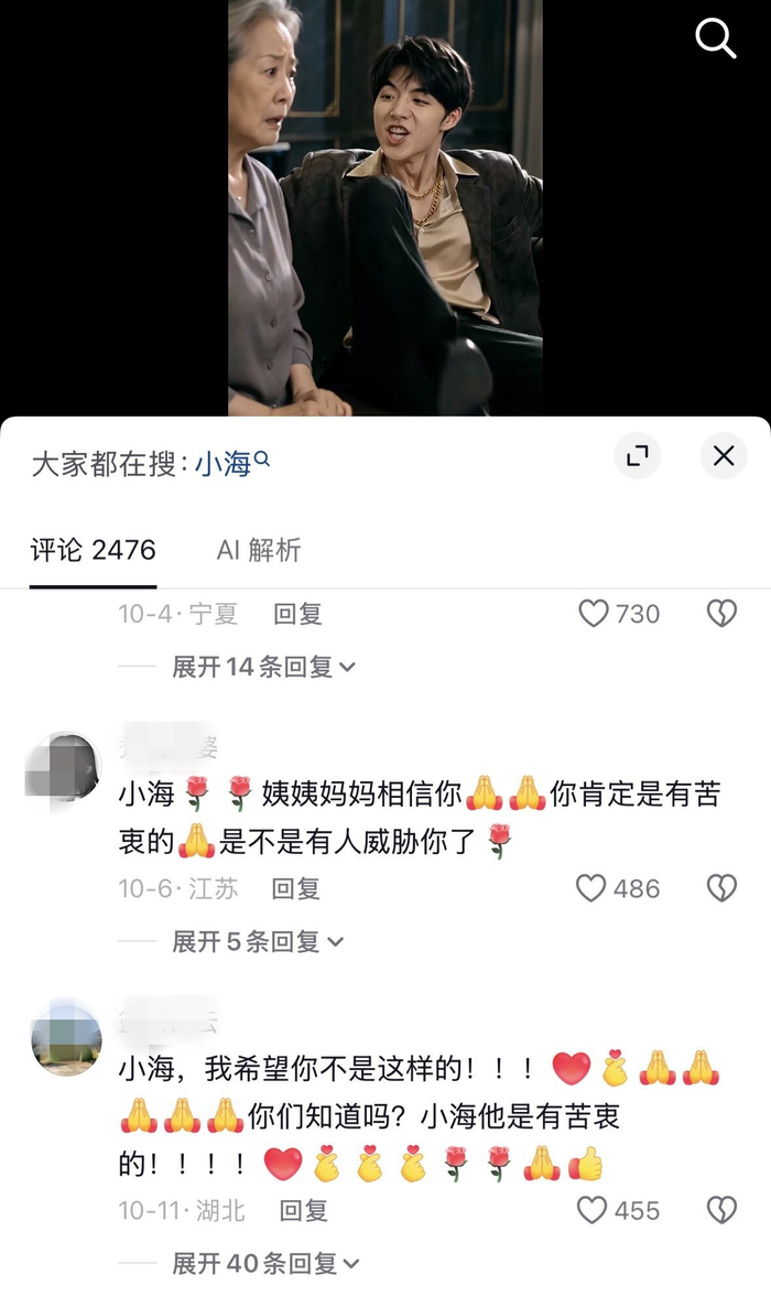 在“恶人小海”视频评论区，仍有很多老年人坚信“小海”是无辜的。 视频截图