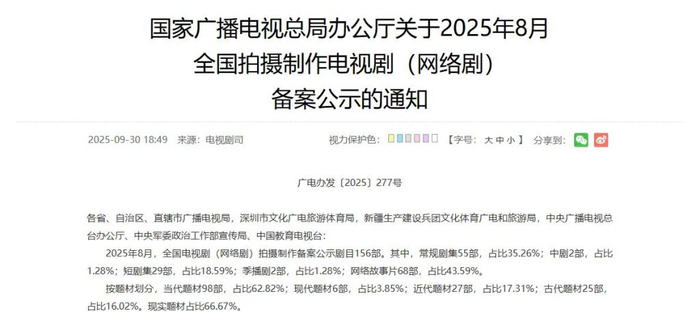 去年8月，广电总局首次单列“中剧”备案类别