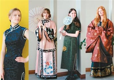 南非斯坦陵布什大学孔子学院学生穿着中国服饰拍摄的变装短视频截图。这类中国文化内容发布在外国社交媒体上，获得了大量点赞。