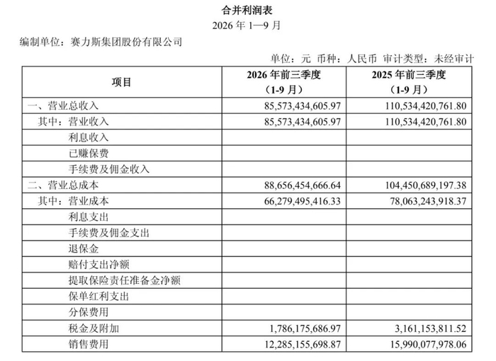 合并利润表收入成本及销售费用