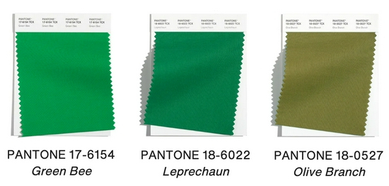 左起：绿蜜蜂、精灵绿、橄榄枝绿 图片来源：Pantone