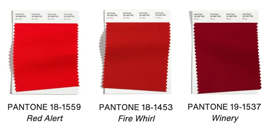 左起：警报红、火旋风红、酒庄红 图片来源：Pantone