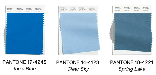 左起：伊比萨蓝、晴空蓝、春湖蓝 图片来源：Pantone