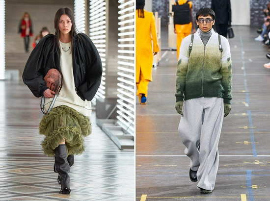 　　左：Louis Vuitton 2021秋冬系列 右：Off-White 2021秋冬系列 右图来源：GoRunway ©Alessandro Lucioni
