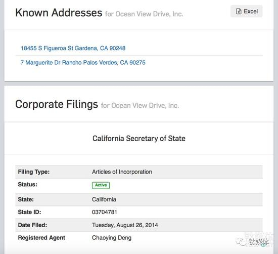 　　Ocean View Drive公司成立时间为2014年8月26日。公司常用办公地点为FF法拉第未来公司（本文亦简称FF公司）位于洛杉矶的研发总部，以及7号公寓当中。