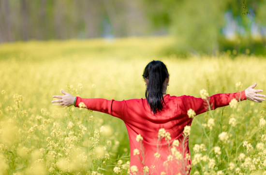2021年3月16日，湖南湘阴斗米咀的油菜花吸引游客游玩。图据IC photo