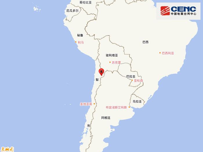 智利發生5.9級地震，震源深度130千米