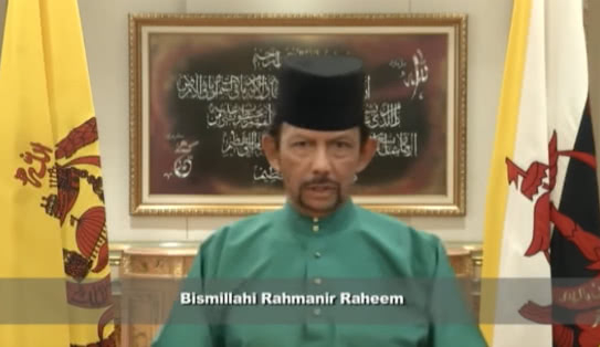 　5月5日，文莱苏丹哈桑纳尔发表电视讲话&nbsp; 视频截图