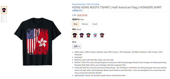  图为亚马逊售卖T恤商品信息