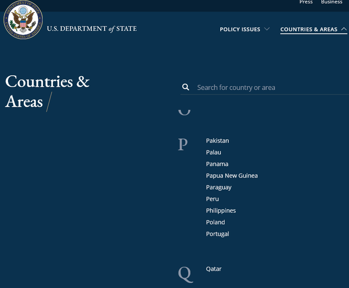  美国务院官网截图