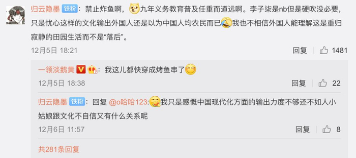  △ 微博网友对于李子柒可能造成误解的担忧