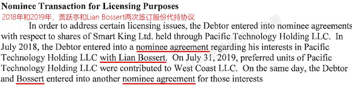  △图：股份交由Lian Bossert代持