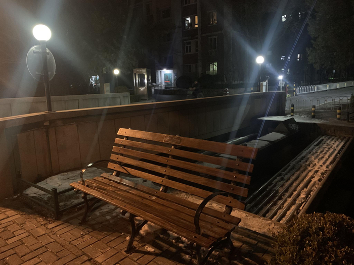  朱某坠河前停留的长椅，背后是清华大学校河。新京报记者&nbsp;王瑞文&nbsp;摄