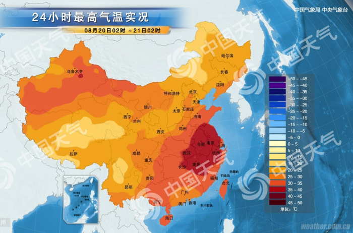 全国最高温实况图