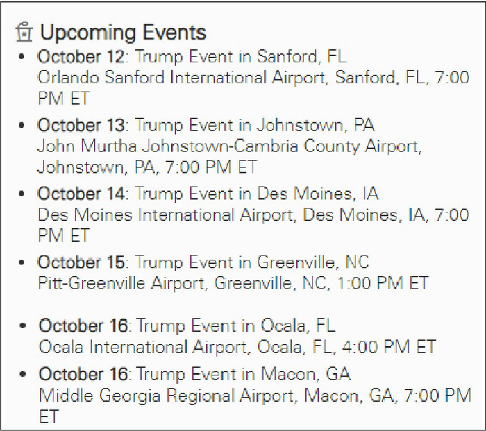 特朗普周一至周五行程