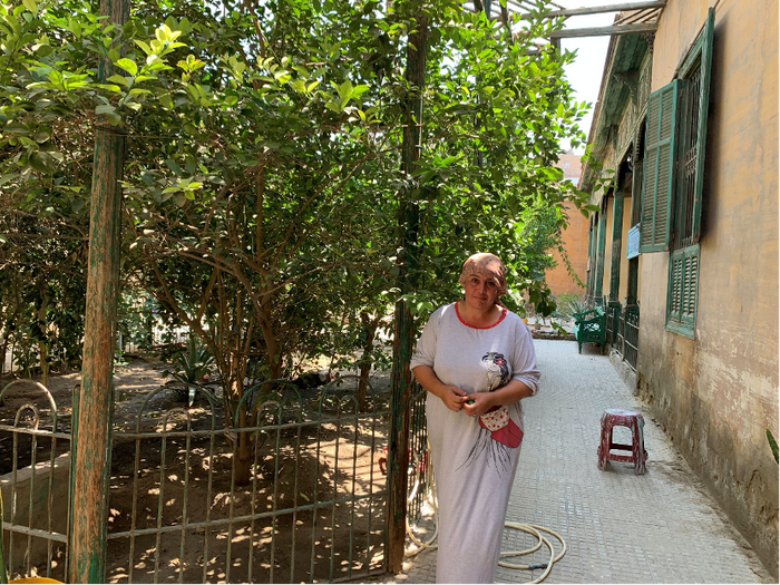 玛吉达家中的庭院，干净整洁，种着橘子树。刘陆/摄