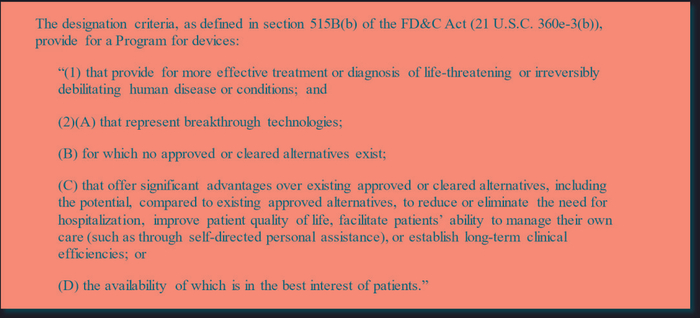 图1. “突破性医疗器械”认定的条件。