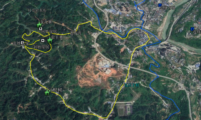 ▲徒步路线示意图（如有需要请查看六只脚“蛮王寨女儿寨”）