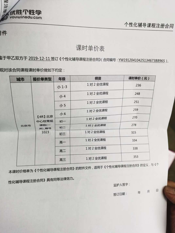 图注：优胜教育部分课时费用