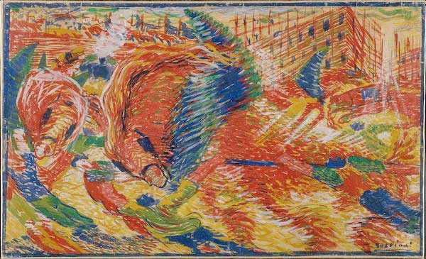  未来主义画家&nbsp;翁贝托·博西奥尼（Umberto Boccioni）《城市崛起》素描